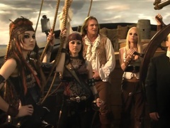 Horny pirate bangs two good looking brunettes