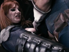 Girlfriends in superhero suits have a foursome with villains