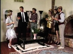 Amber Lynn with nice ass giving dick blowjob in mmf scene