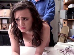 Kinky brunette fucked by horny officer in the storage room