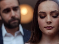 Astonishing romantic babe with smooth ass Aften Opal hugs BF while riding cock