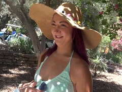 Outdoors video of Lily Adams giving head and getting fucked in doggy