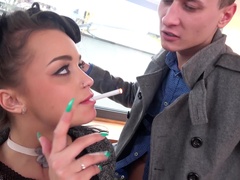 Ukrainian coquette smokes a cigarette, sucks dick and gets analyzed