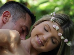 A good looking all natural nympho is getting fucked hard in the woods