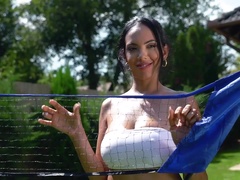Smooth fucking ends with cum on boobs for horny MILF Katrina Moreno