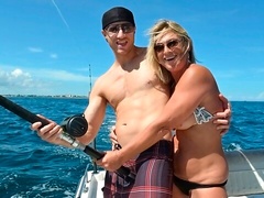 Playful fake-boobed blonde Brandi Jaimes gets fucked on the boat