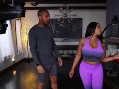 Mulatto with huge tits and tushy is penetrated by stepbrother