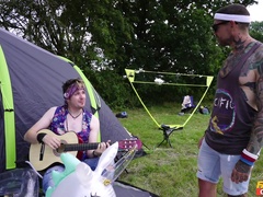 Victoria May and Marina Maya fucked by one lucky guy by the fire