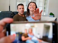 Good teen brunette Maya Woulfe nicely sucks a big dick on the knees