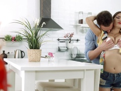 Winsome girl creampied after nice sex with hung boyfriend