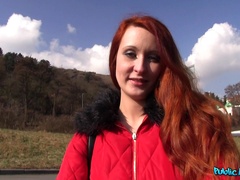 Redhead Czech girl Isabella Lui gets fucked in the forest for money