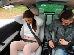 Spanish girl with red hair and boyfriend try sex in the car